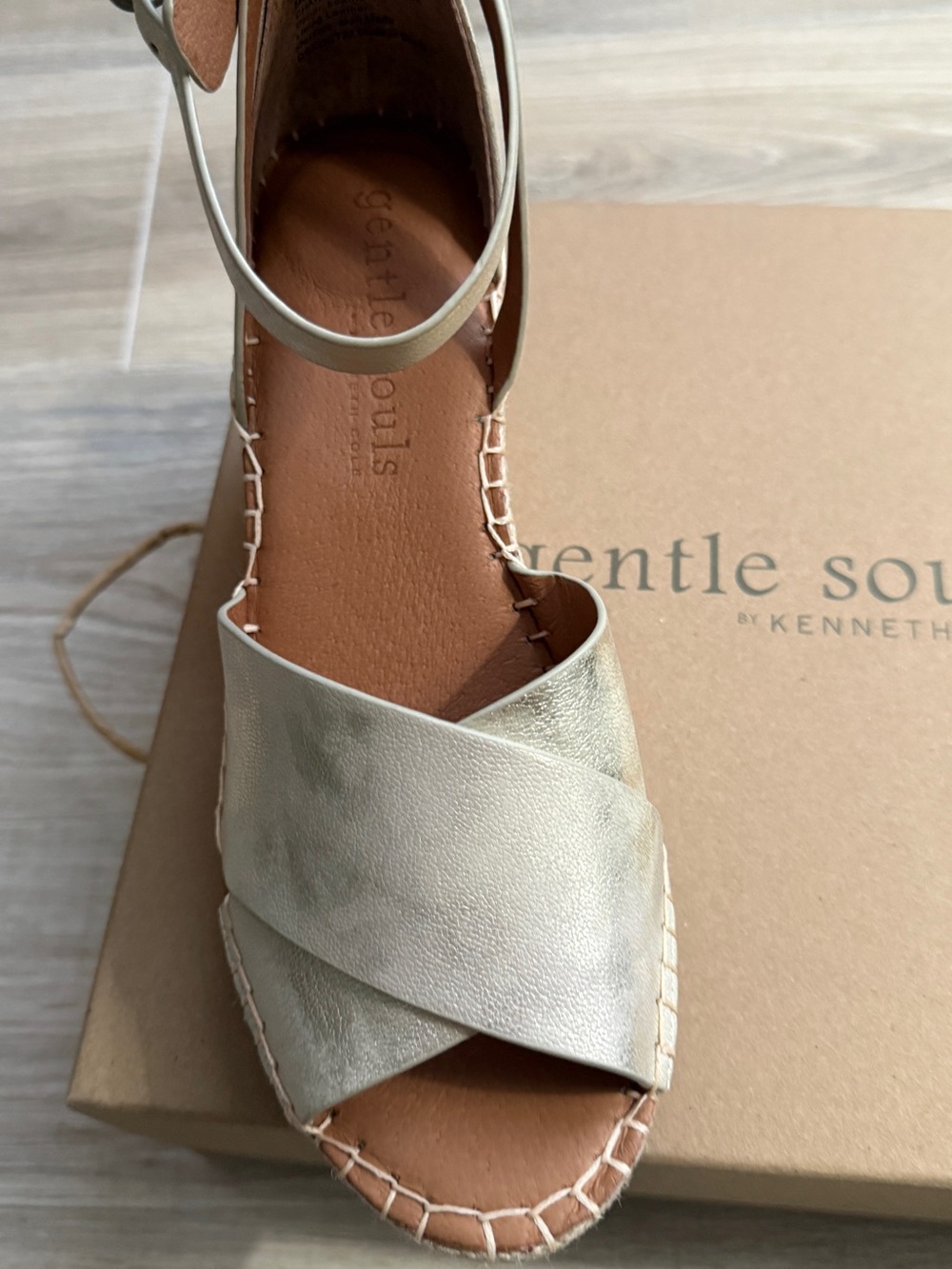 Kenneth Cole Metallic Cream Crisscross Ankle-Strap Sandal